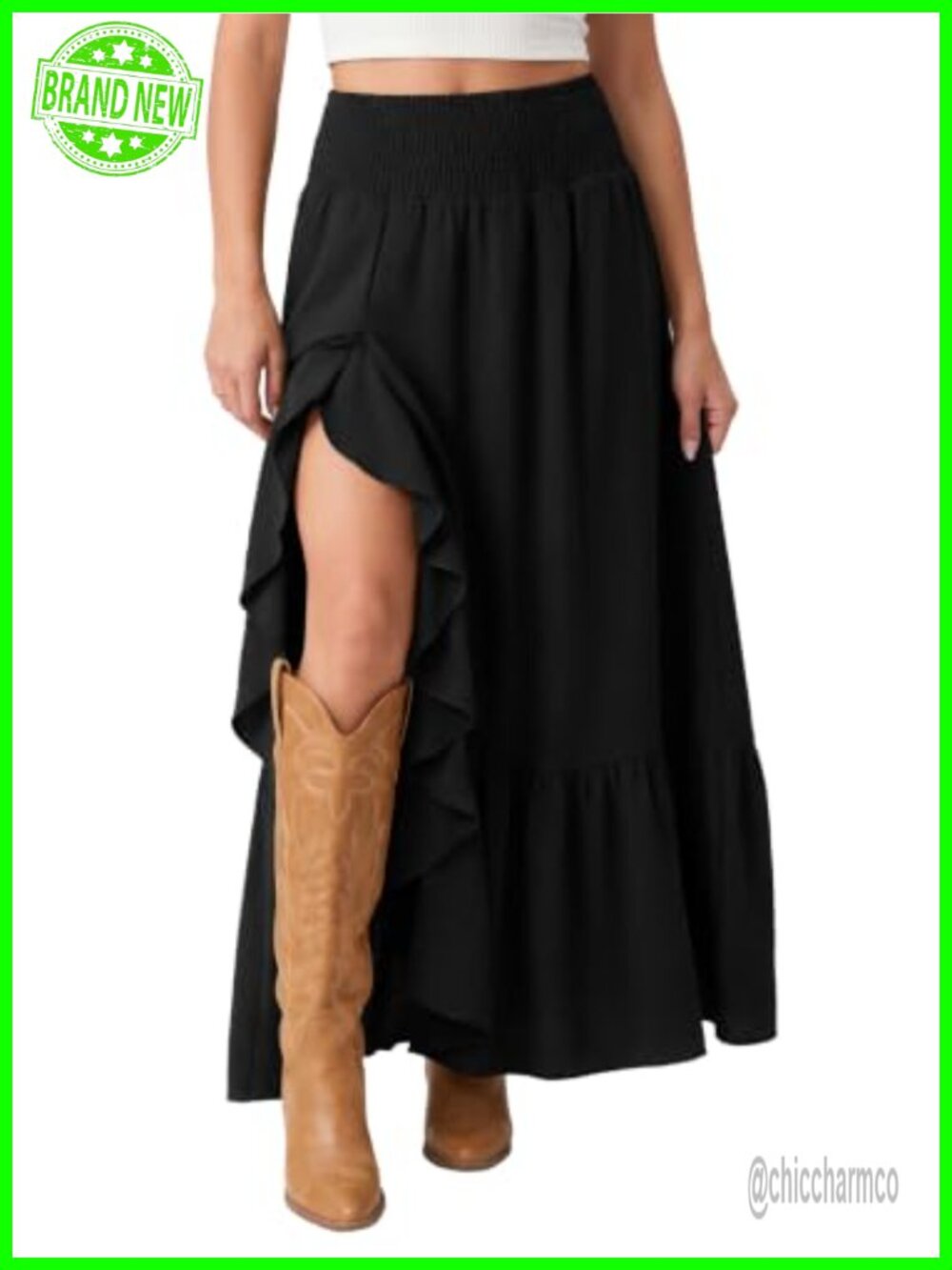Boho Ruffle Maxi Skirt High Low High Waist Asymmetrical Split